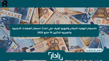 «أسعار اليوم» الدولار واليورو تعرف على أحدث أسعار العملات الأجنبية والعربية الإثنين 19 مايو 2025